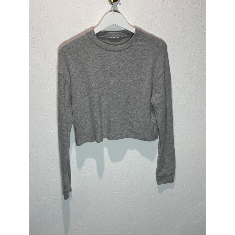 Reformation Heather Grey Cropped Long Sleeve Top Crew Neck XS Tencel Cotton